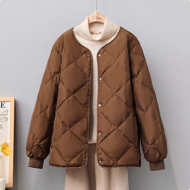 Doudoune Femme à Motif Losanges – Courte, Chic et Chaude