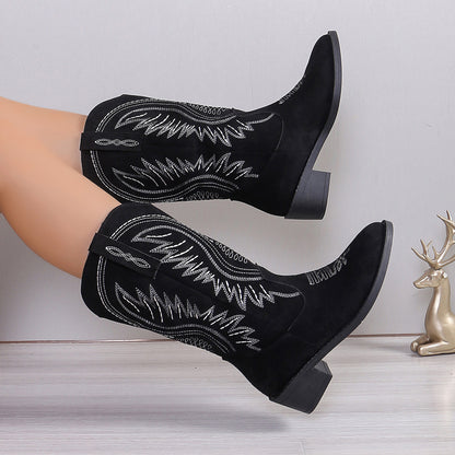 Bottes Longues Femme à Talon Carré – Embroidery Automne, Bout Pointu
