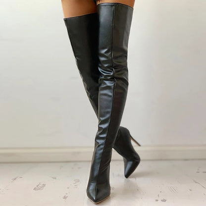 Bottes Femme Grande Taille Cuissardes – Talon Stiletto, Cuir PU, Tailles 34–48